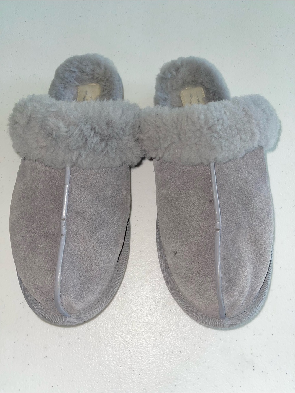UGG Scuffette II Gray Suede Slippers Sheepskin Size 11 - READ description